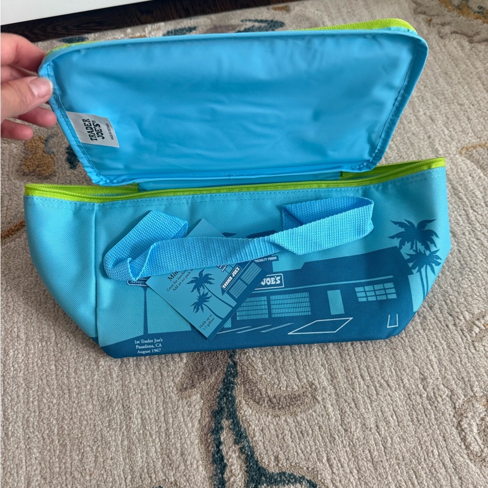 2x trader joes joe’s mini tote cooler bag blue and peach - Picture 5 of 8